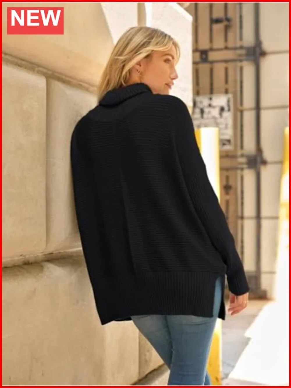 Oversized Roll Neck Turtleneck Sweater Tunic Pullover Long Sleeve